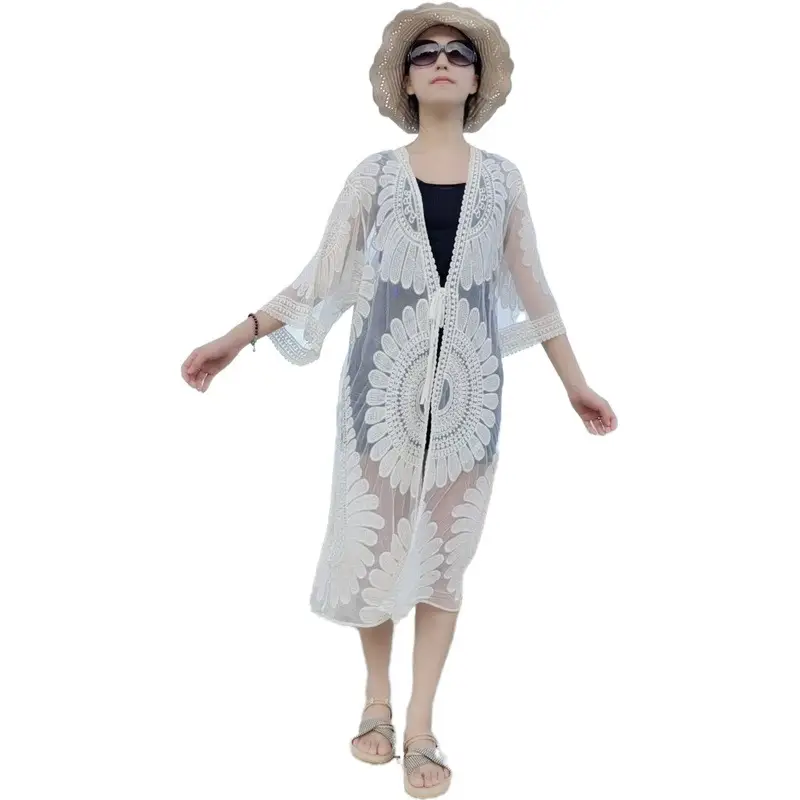2024 Cross-Border Sun Protection Lace Cardigan Bikini Cover-Up for Women - Image 12