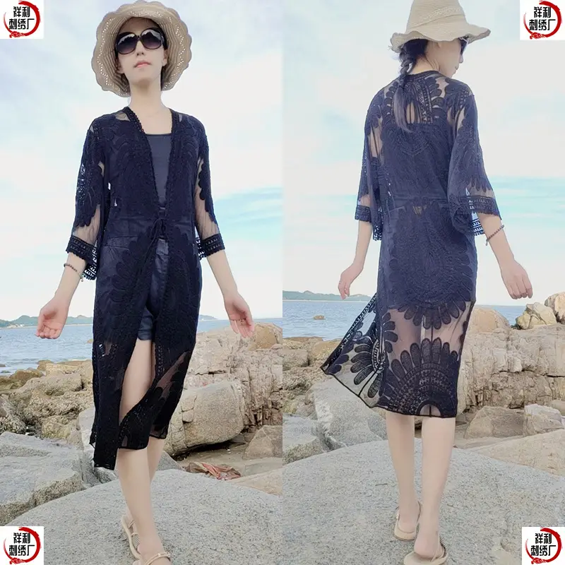 2024 Cross-Border Sun Protection Lace Cardigan Bikini Cover-Up for Women - Image 4
