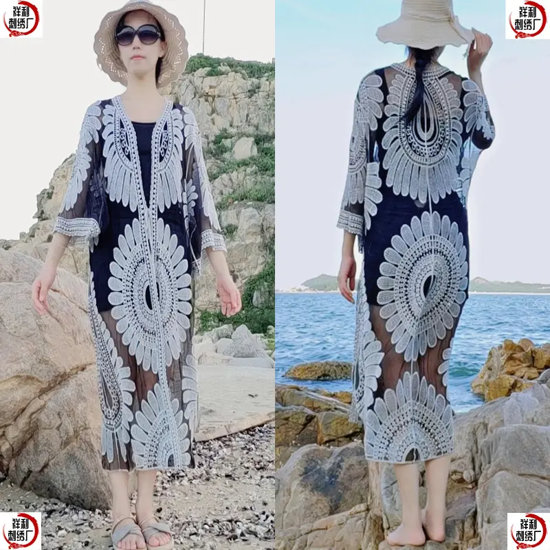 2024 Cross-Border Sun Protection Lace Cardigan Bikini Cover-Up for Women - Image 3