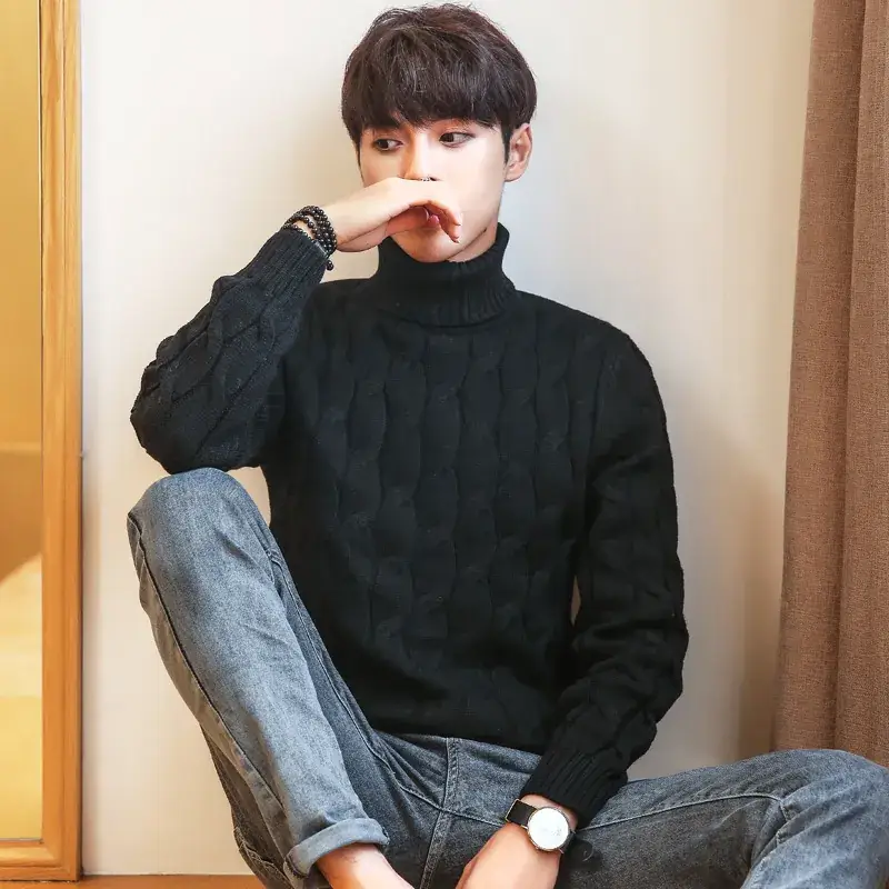 Men Maroon Turtleneck Long Sleeve Sweater - Image 8