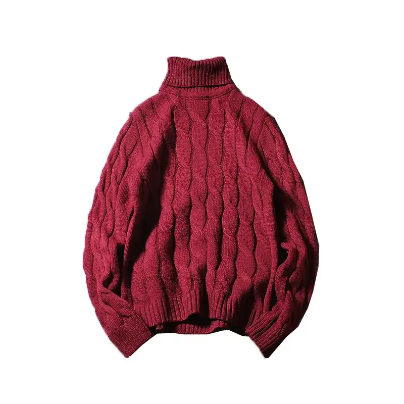 Men Maroon Turtleneck Long Sleeve Sweater - Image 10
