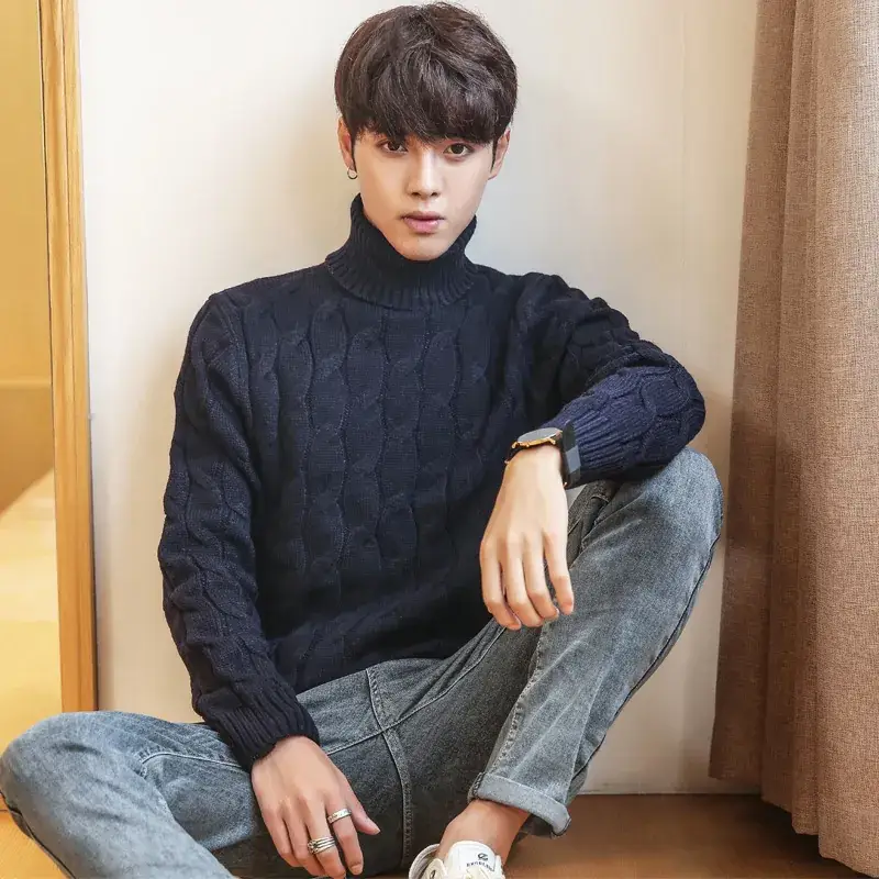Men Maroon Turtleneck Long Sleeve Sweater - Image 4