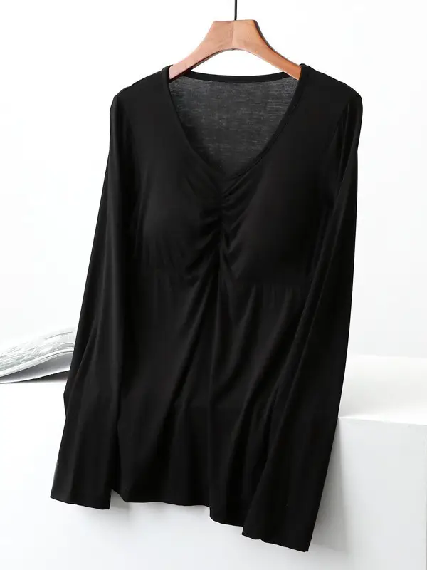 Women's Long Sleeve Modal T-Shirt with Chest Pad