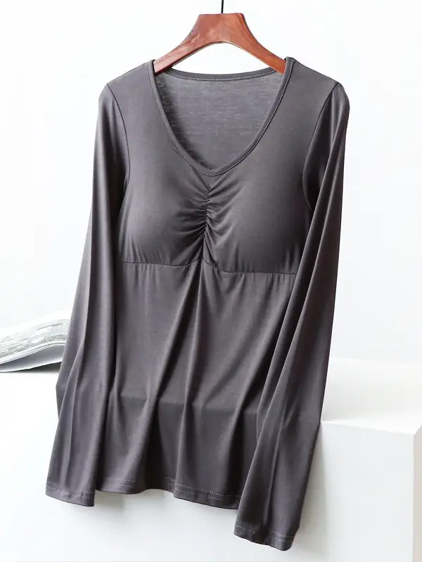 Women's Long Sleeve Modal T-Shirt with Chest Pad