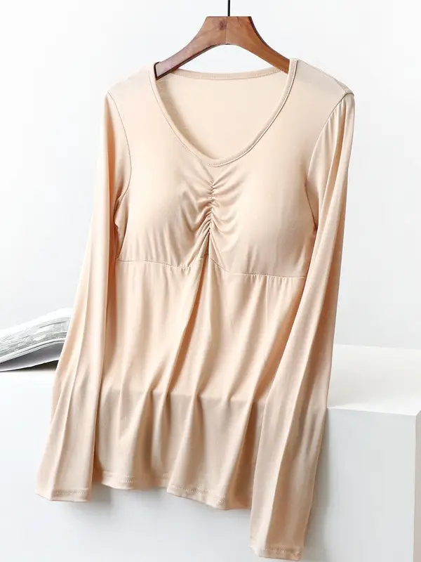 Women's Long Sleeve Modal T-Shirt with Chest Pad