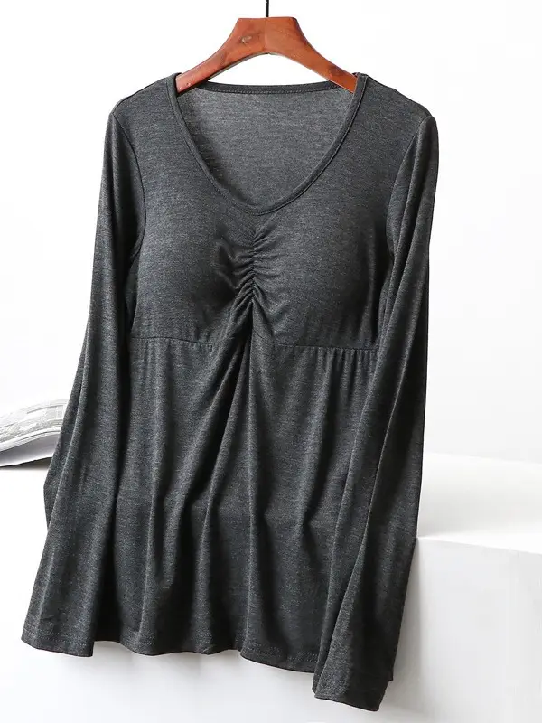 Women's Long Sleeve Modal T-Shirt with Chest Pad