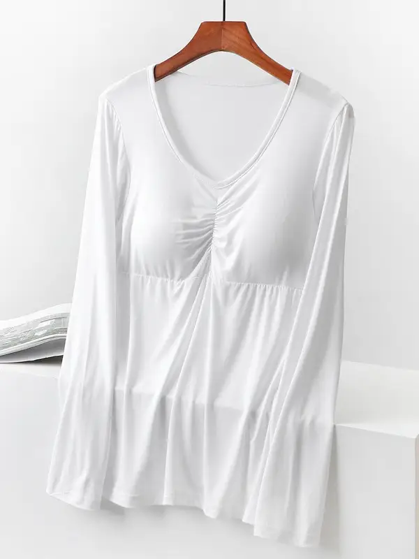 Women's Long Sleeve Modal T-Shirt with Chest Pad