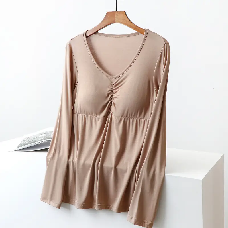 Women's Long Sleeve Modal T-Shirt with Chest Pad