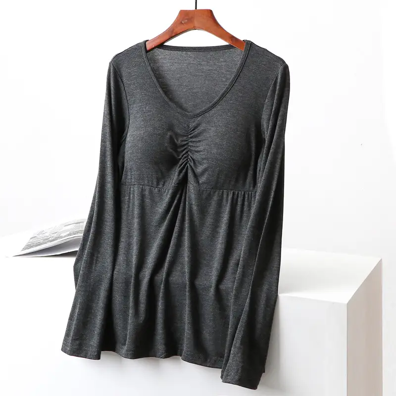 Women's Long Sleeve Modal T-Shirt with Chest Pad