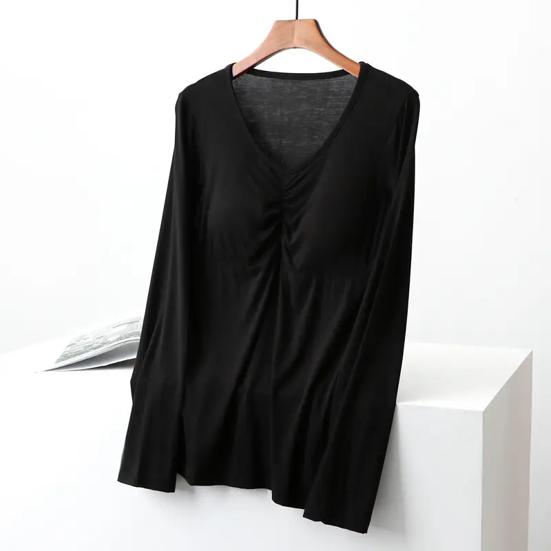 Women's Long Sleeve Modal T-Shirt with Chest Pad