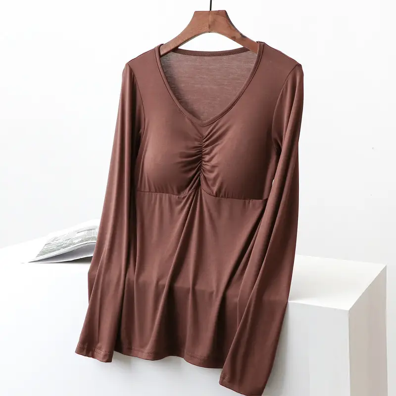 Women's Long Sleeve Modal T-Shirt with Chest Pad