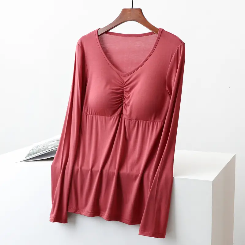 Women's Long Sleeve Modal T-Shirt with Chest Pad