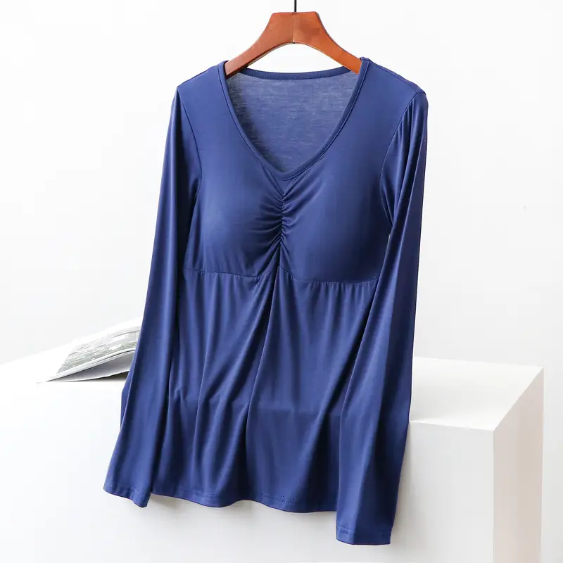Women's Long Sleeve Modal T-Shirt with Chest Pad
