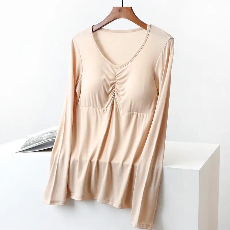 Women's Long Sleeve Modal T-Shirt with Chest Pad