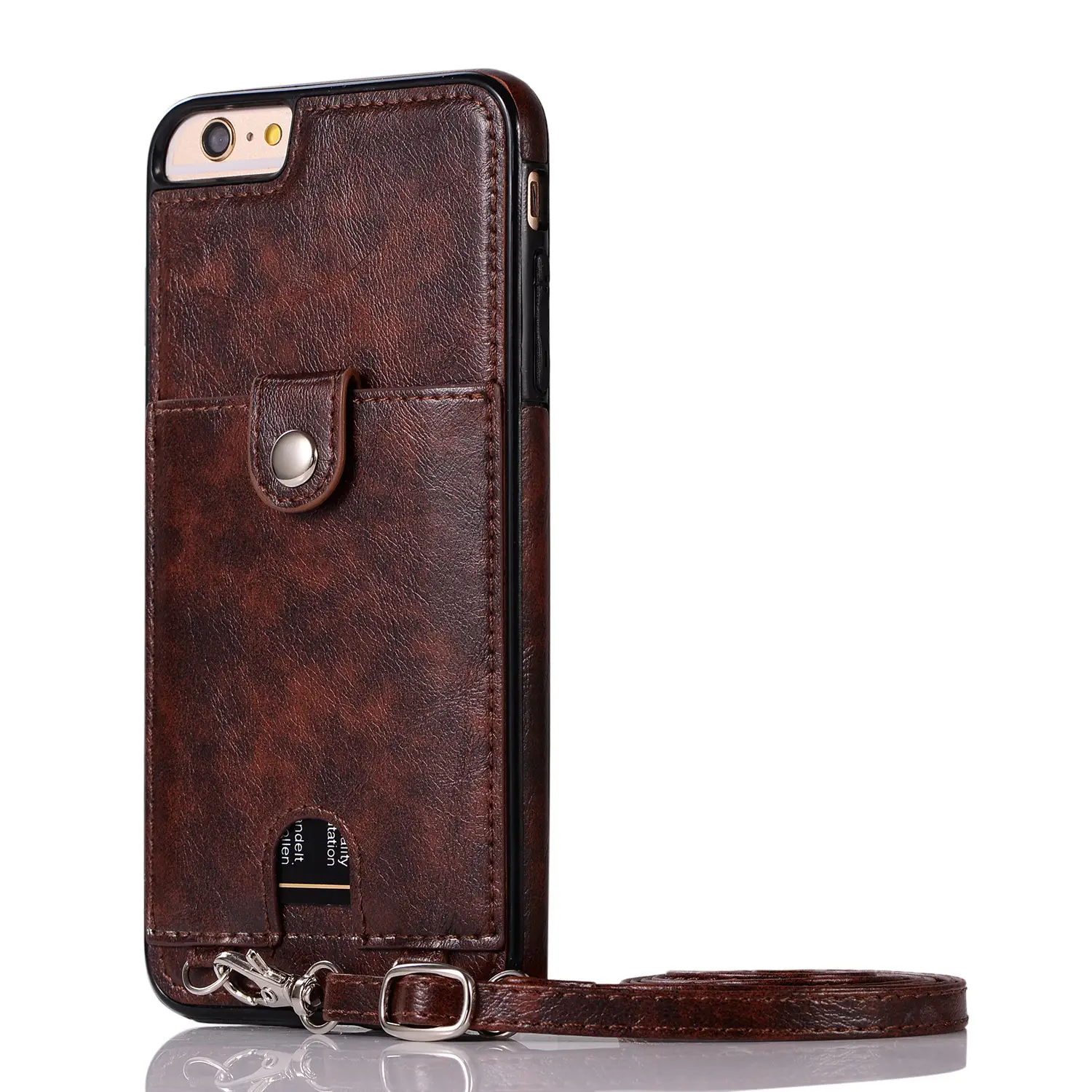 Black Leather iPhone11pro Protective Shell with Detachable Strap - Image 9