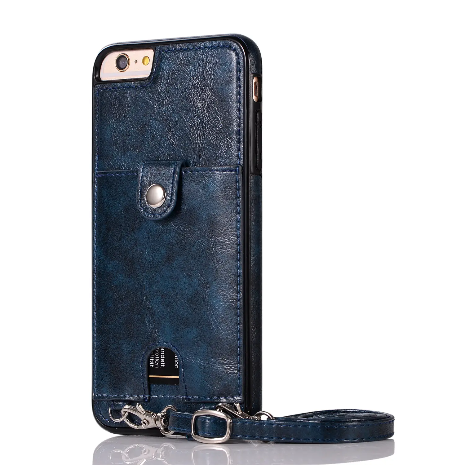 Black Leather iPhone11pro Protective Shell with Detachable Strap - Image 2