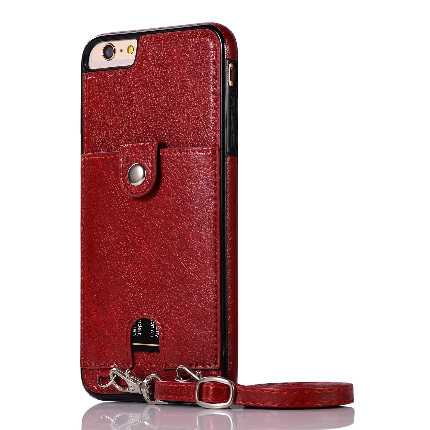 Black Leather iPhone11pro Protective Shell with Detachable Strap - Image 3