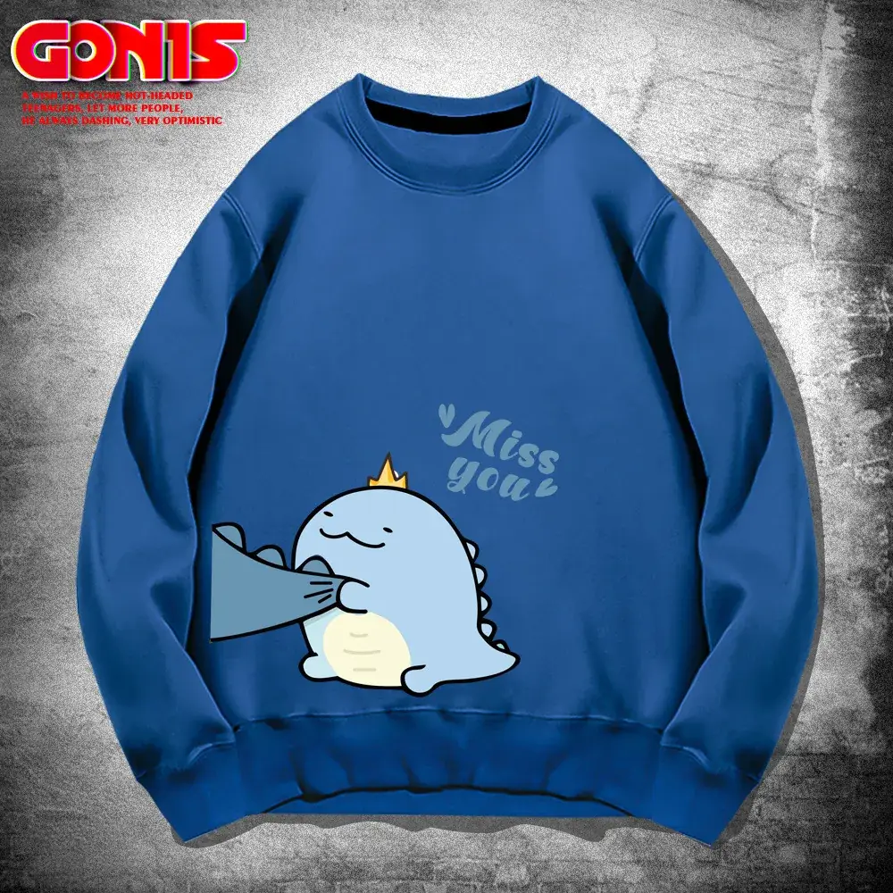 Men Blue Cartoon Crewneck Sweatshirt Spring Autumn - Image 14