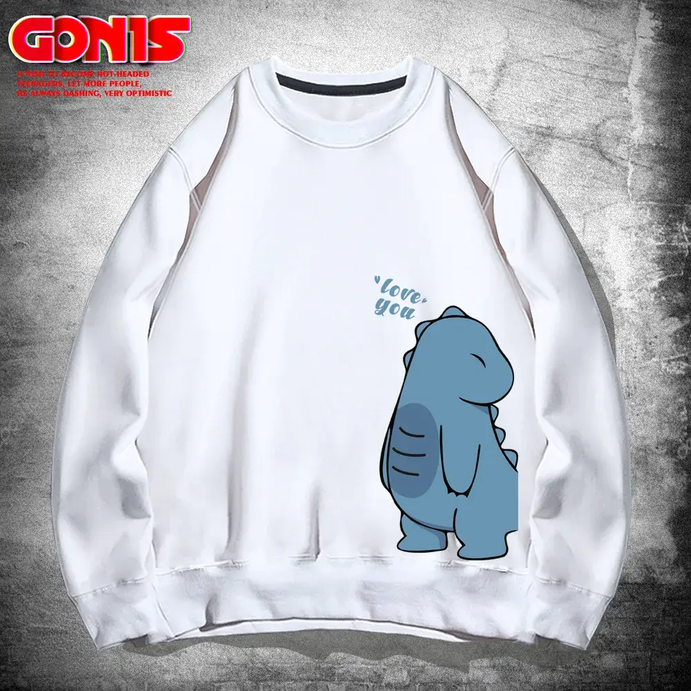 Men Blue Cartoon Crewneck Sweatshirt Spring Autumn - Image 2