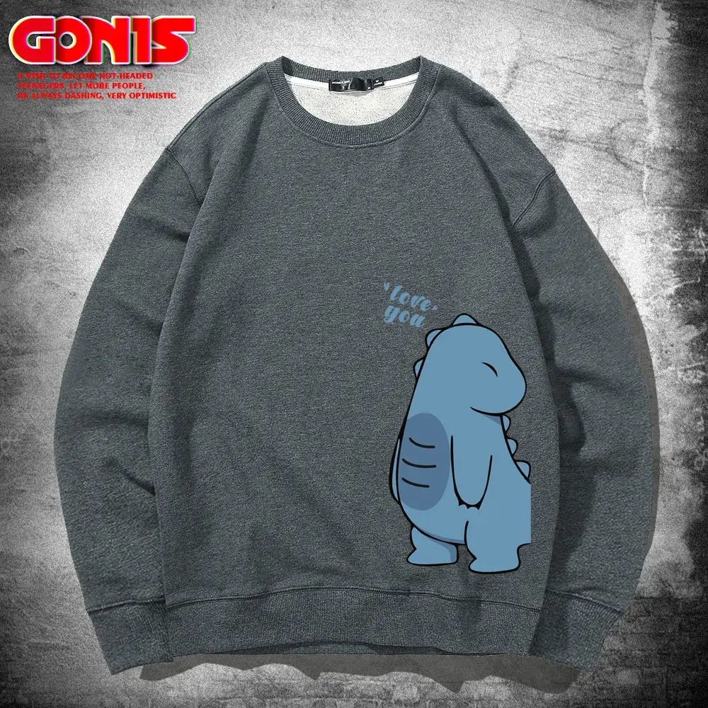 Men Blue Cartoon Crewneck Sweatshirt Spring Autumn - Image 8