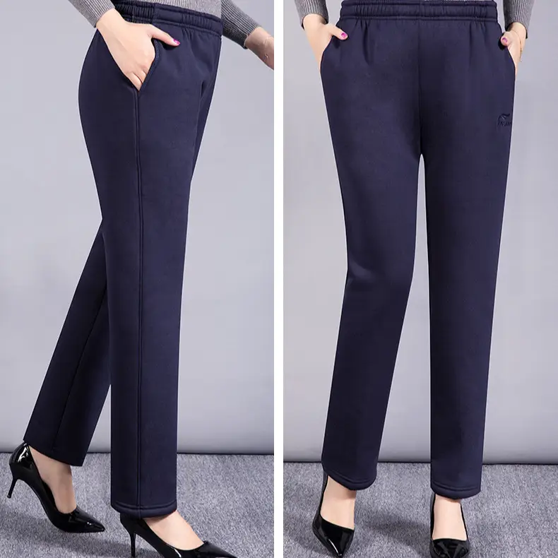 Middle-aged Women Thick Fleece Lined Elastic Waist Pants - Image 6
