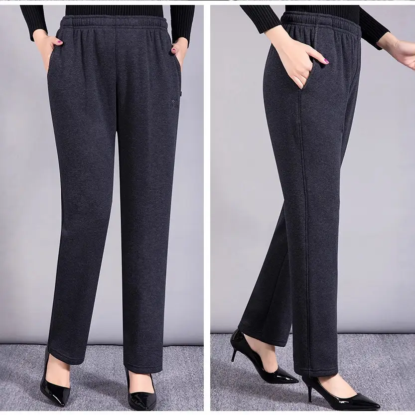 Middle-aged Women Thick Fleece Lined Elastic Waist Pants - Image 7