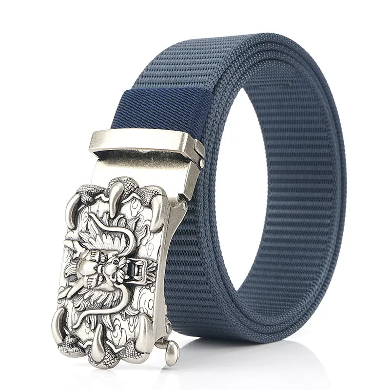 Men's Silver Dragon Logo Nylon Belt with Automatic Buckle - Image 4