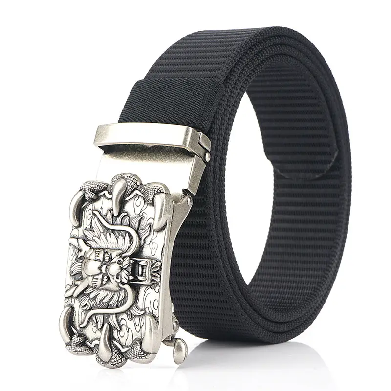 Men's Silver Dragon Logo Nylon Belt with Automatic Buckle - Image 1