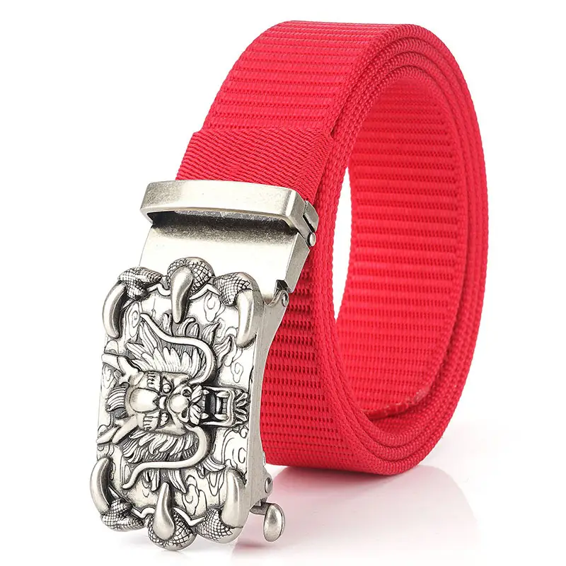 Men's Silver Dragon Logo Nylon Belt with Automatic Buckle - Image 16