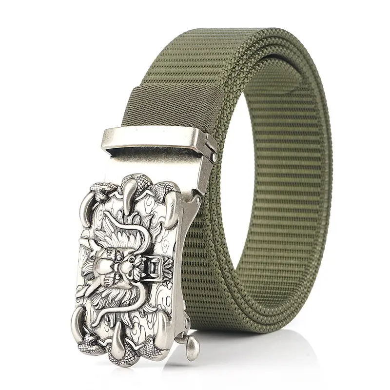 Men's Silver Dragon Logo Nylon Belt with Automatic Buckle - Image 2