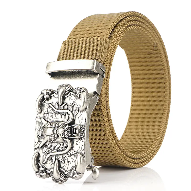 Men's Silver Dragon Logo Nylon Belt with Automatic Buckle - Image 3