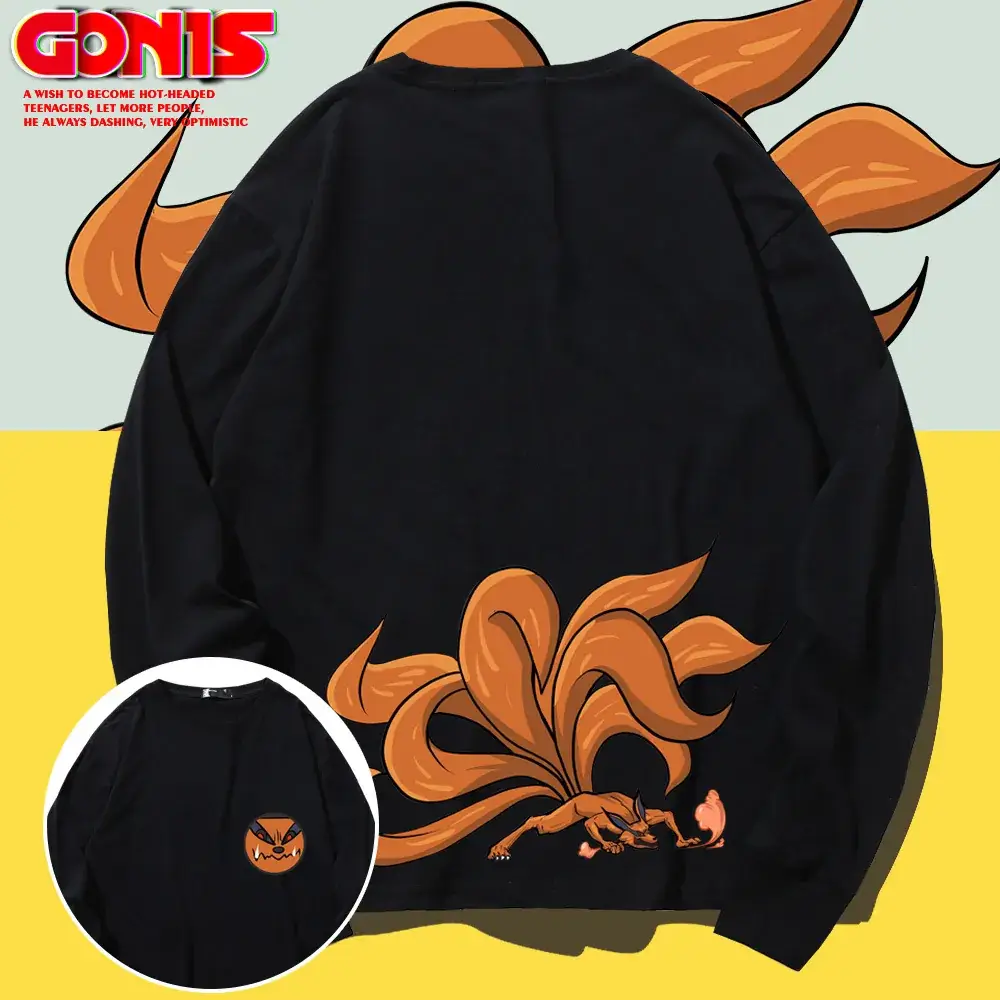 Naruto Print Long Sleeve T-Shirt Black - Image 10