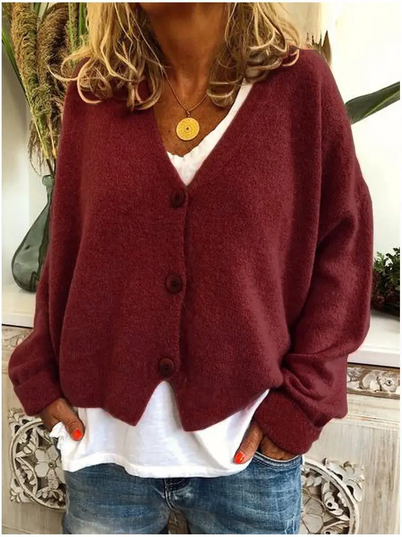 Women's Knitted Cardigan Sweater Brown Loose Autumn Winter - Image 12