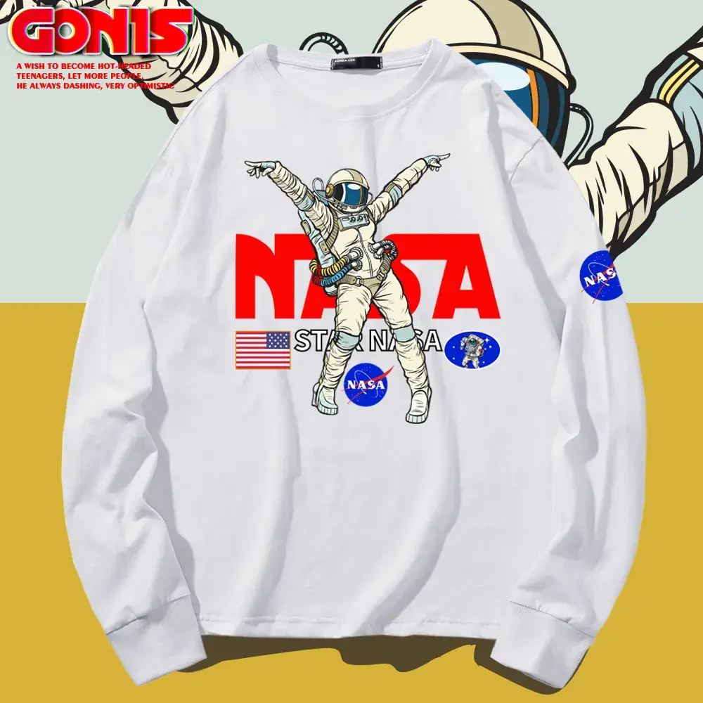 Men NASA Astronaut Long Sleeve T-Shirt Grey Cotton - Image 11