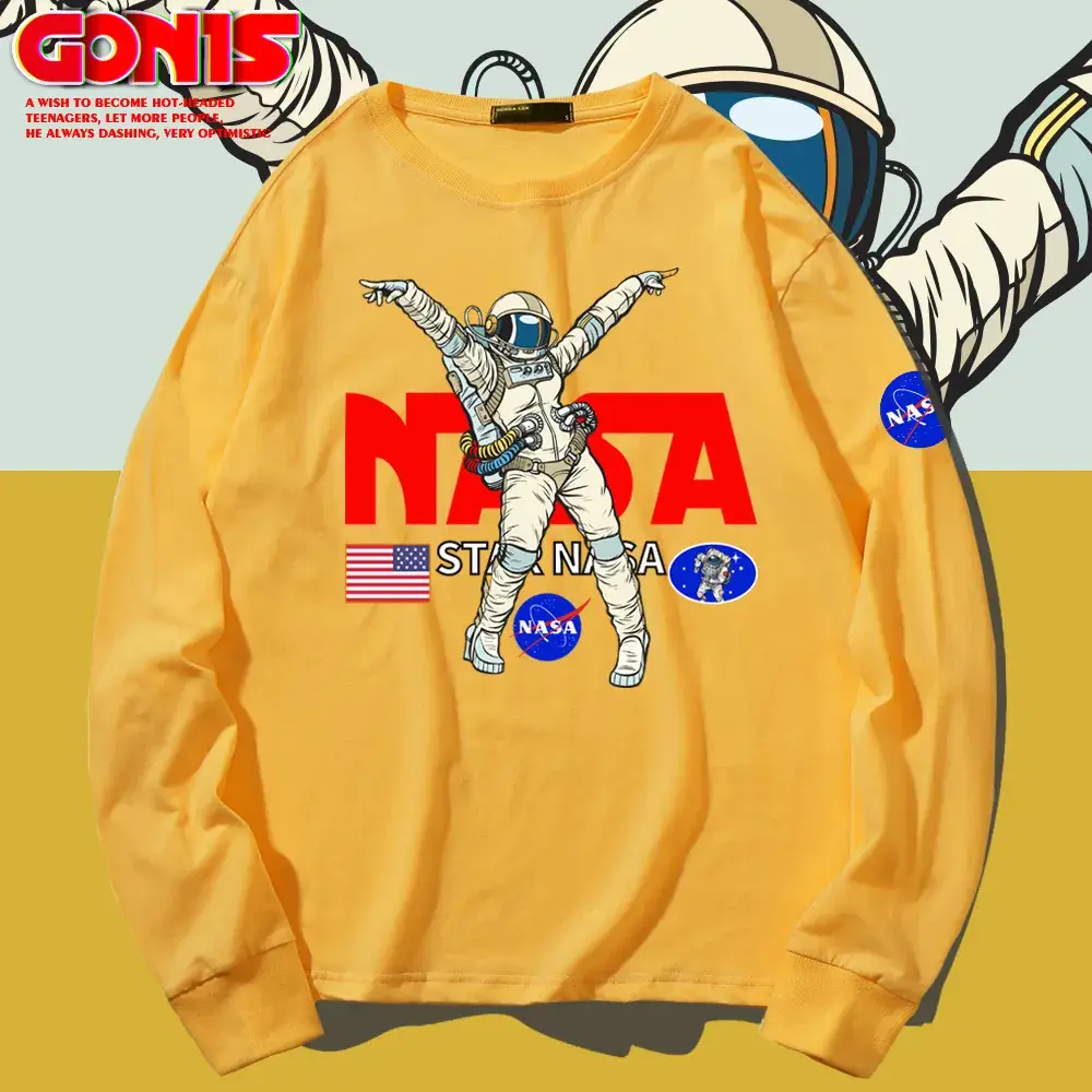 Men NASA Astronaut Long Sleeve T-Shirt Grey Cotton - Image 12