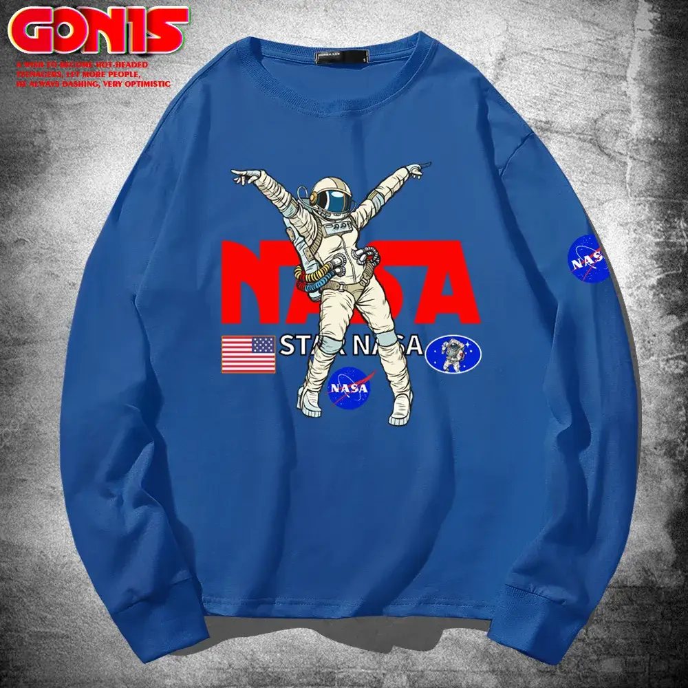 Men NASA Astronaut Long Sleeve T-Shirt Grey Cotton - Image 14
