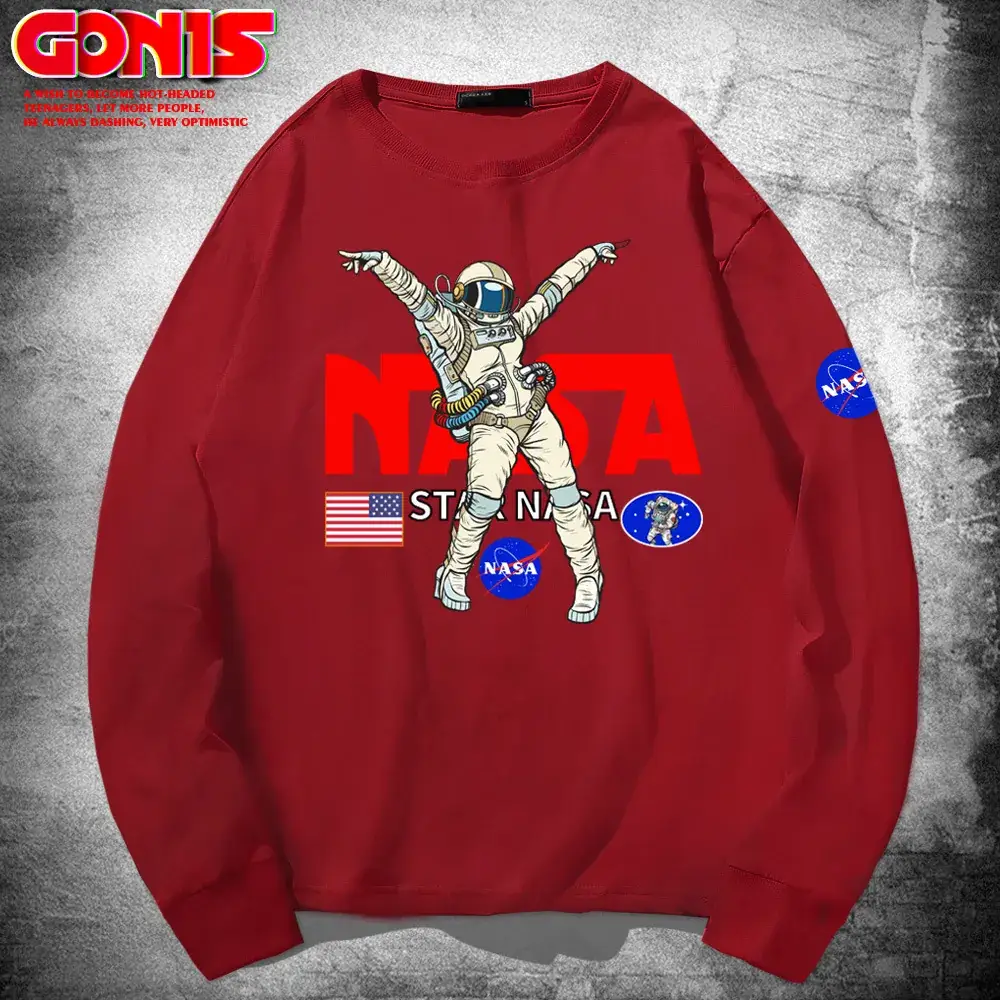 Men NASA Astronaut Long Sleeve T-Shirt Grey Cotton - Image 4