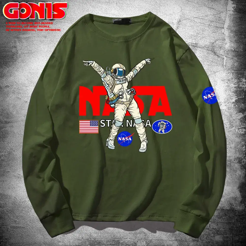 Men NASA Astronaut Long Sleeve T-Shirt Grey Cotton - Image 6