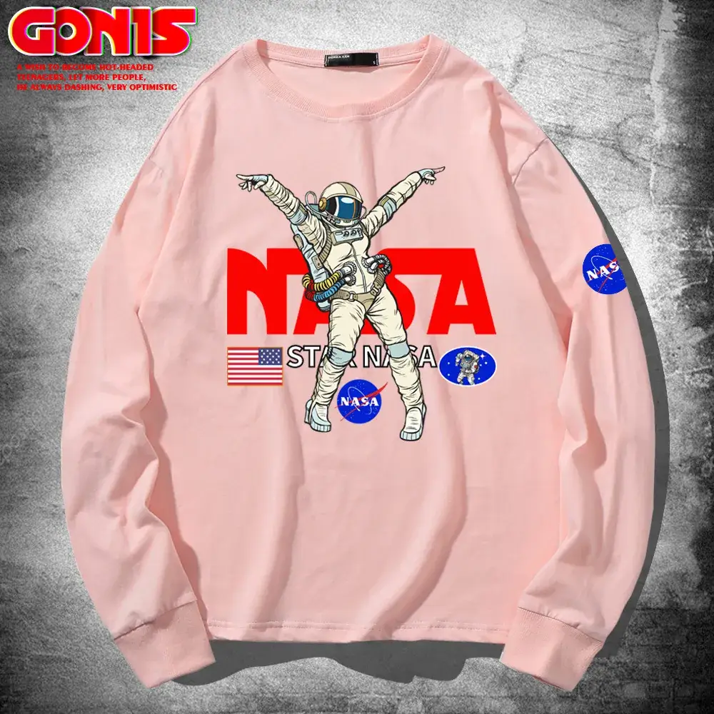 Men NASA Astronaut Long Sleeve T-Shirt Grey Cotton - Image 8