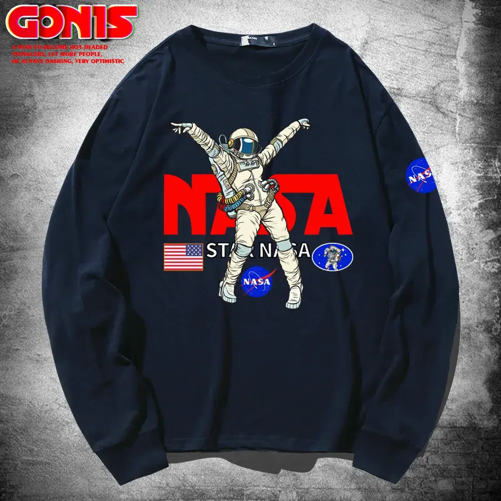 Men NASA Astronaut Long Sleeve T-Shirt Grey Cotton - Image 9