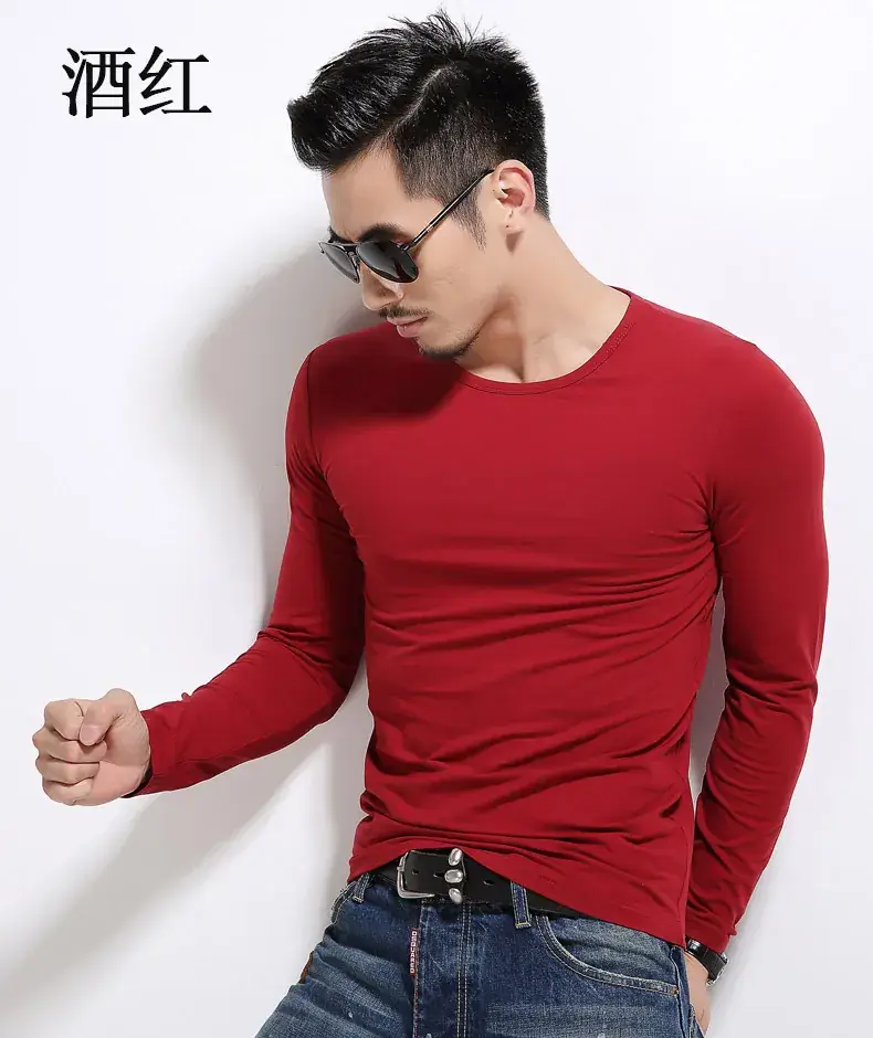 Men's Long Sleeve Slim Fit T-Shirt Olive Green
