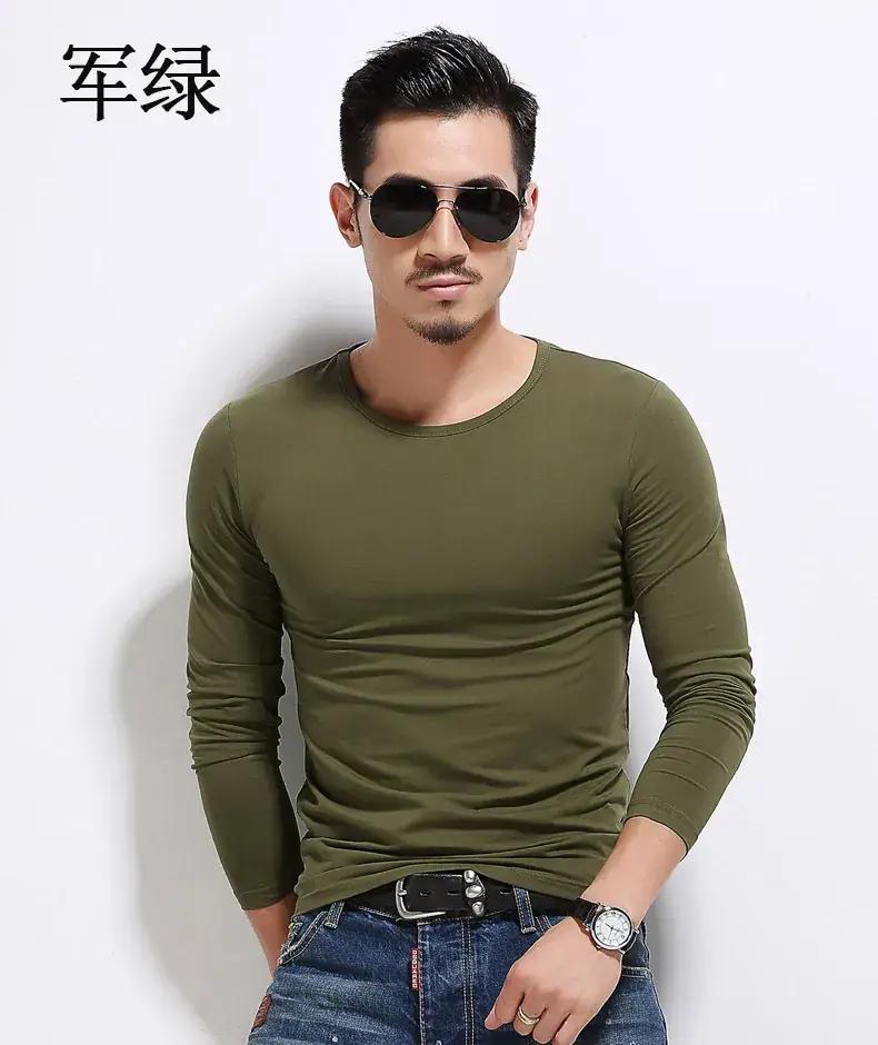 Men's Long Sleeve Slim Fit T-Shirt Olive Green