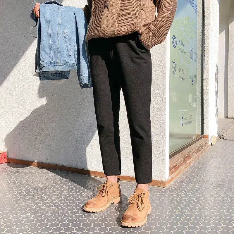 Men's 2019 Woolen Skinny Pants Black Straight Fit