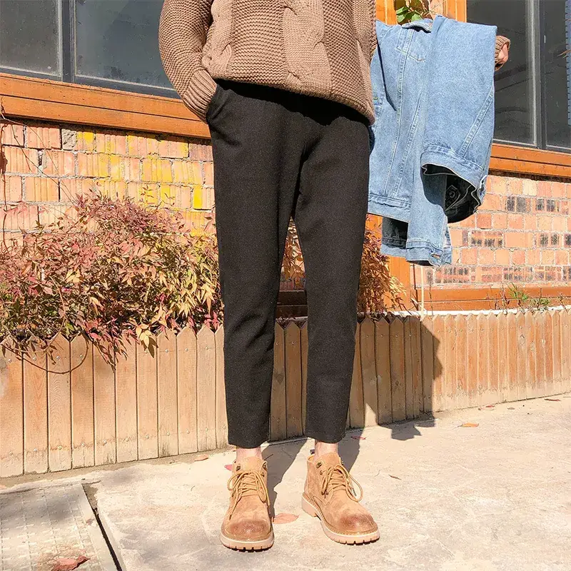 Men's 2019 Woolen Skinny Pants Black Straight Fit