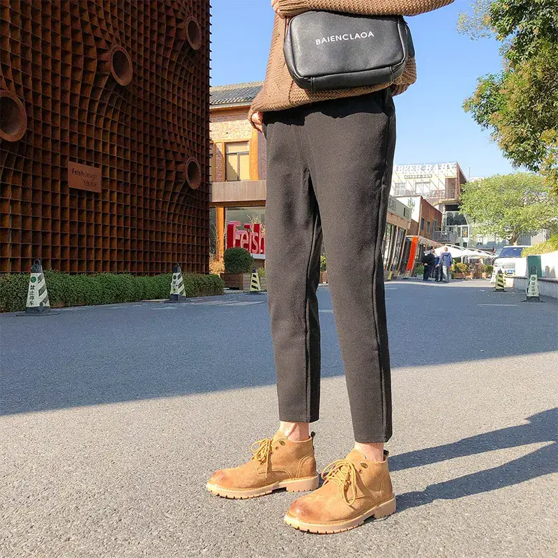 Men's 2019 Woolen Skinny Pants Black Straight Fit