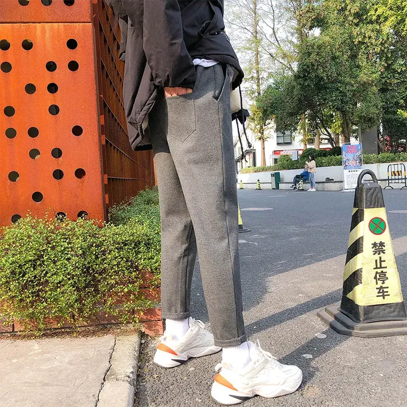Men's 2019 Woolen Skinny Pants Black Straight Fit