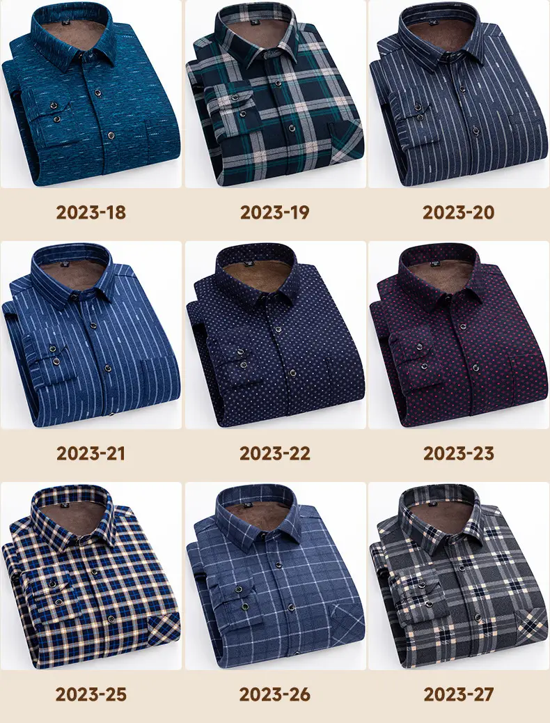 Men's Plaid Velvet Shirt Blue Grey Double Sided Wholesale — feature 27