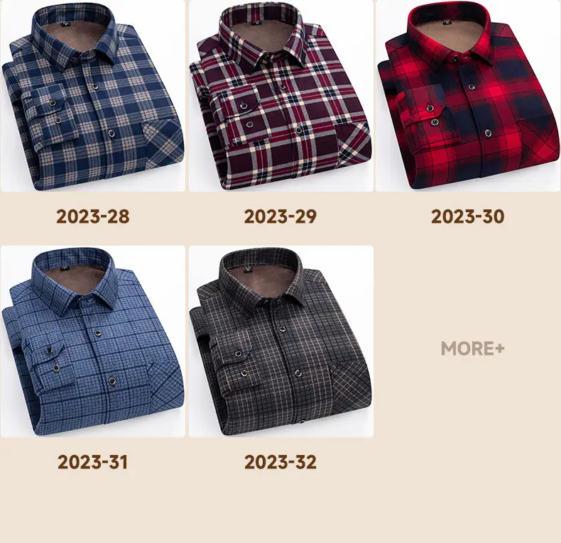 Men's Plaid Velvet Shirt Blue Grey Double Sided Wholesale — feature 28
