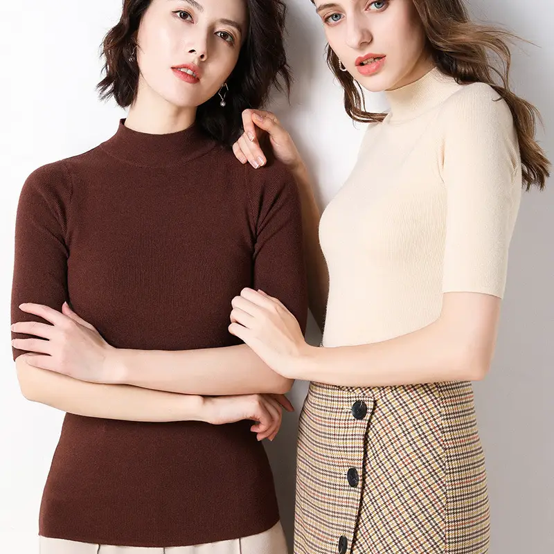 Women's Knit Half Turtleneck Sweater Top Beige - Image 11