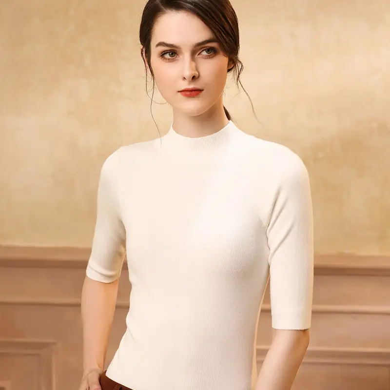 Women's Knit Half Turtleneck Sweater Top Beige - Image 10
